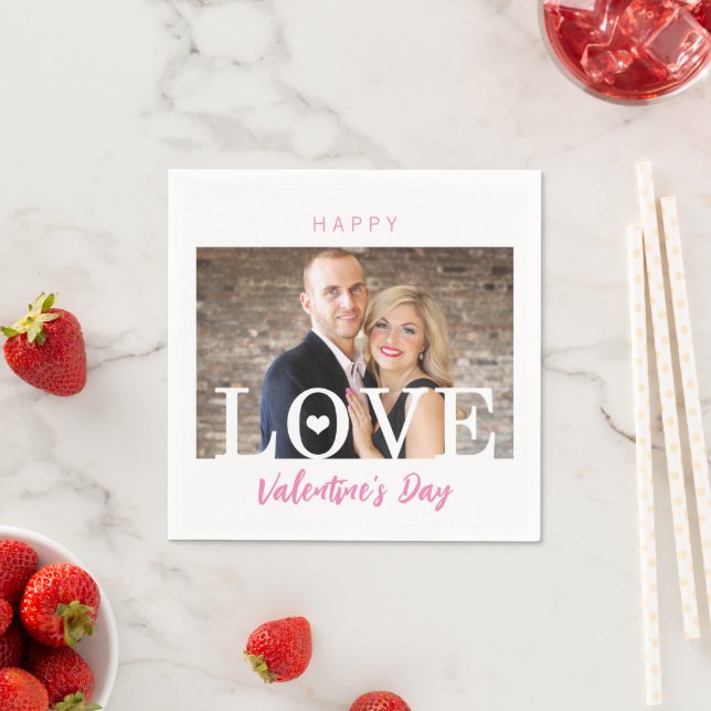 Big LOVE Letters | Your Photo Pink Script Modern Napkins (Insitu)