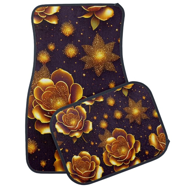 Big Luxury Gold Rose Modern Collection Car Floor Mat (Set)