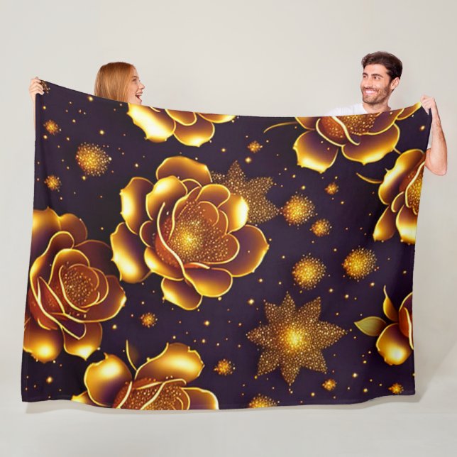 Big Luxury Gold Rose Modern Collection Fleece Blanket (In Situ)