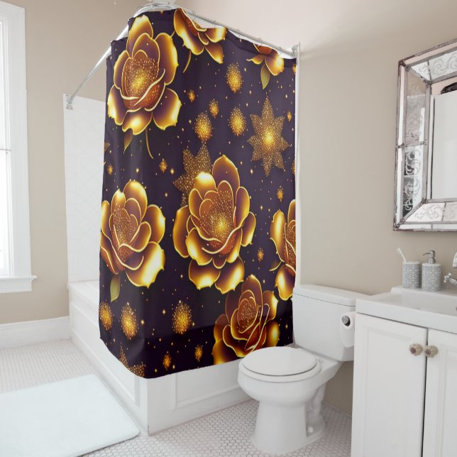 Big Luxury Gold Rose Modern Collection Shower Curtain (In Situ)