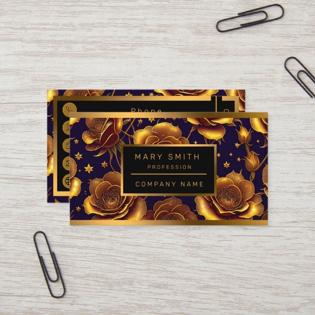 Big Luxury Gold Trendy Rose Collection Business Card (Front/Back In Situ)