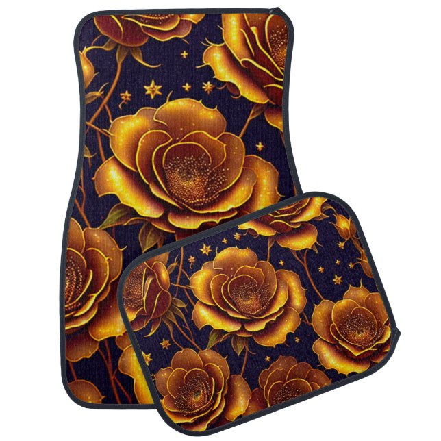 Big Luxury Gold Trendy Rose Collection Car Floor Mat (Set)
