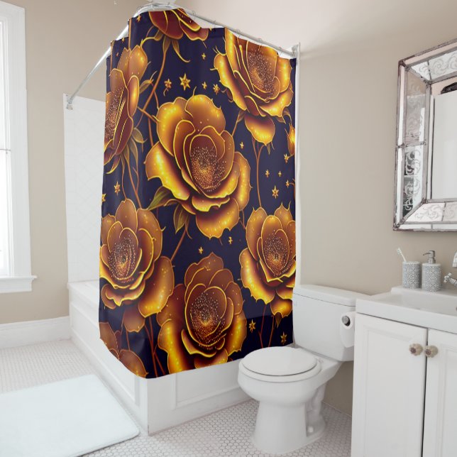 Big Luxury Gold Trendy Rose Collection Shower Curtain (In Situ)