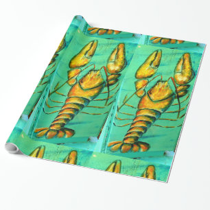 big maine lobsters on green wrapping paper