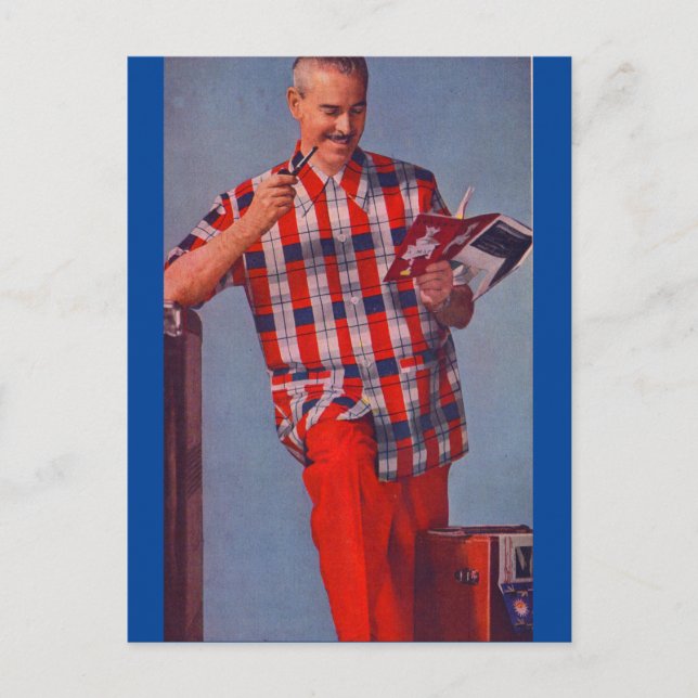 big man in red and plaid postcard (Front)