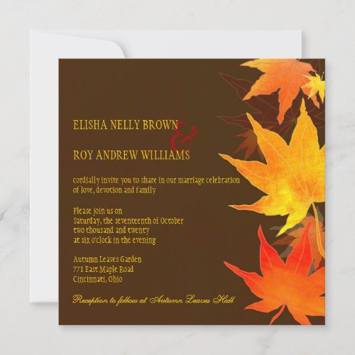 Big Maple Leaves Chocolate Brown Fall Wedding Invitation