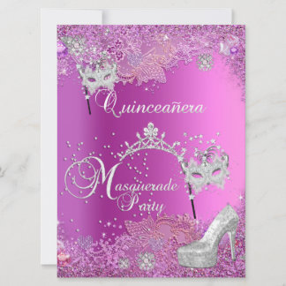 BIG Masquerade Quinceanera 15th Party Pink Tiara Invitation