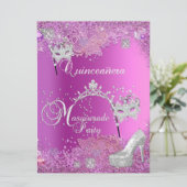 BIG Masquerade Quinceanera 15th Party Pink Tiara Invitation (Standing Front)