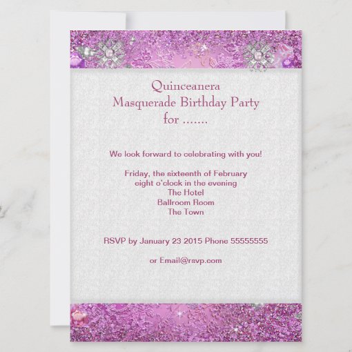 BIG Masquerade Quinceanera 15th Party Pink Tiara Invitation | Zazzle