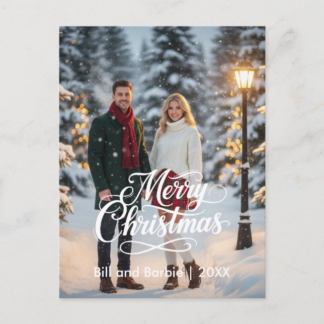 Big Merry Christmas Couples Photo Front Holiday Postcard (Front)