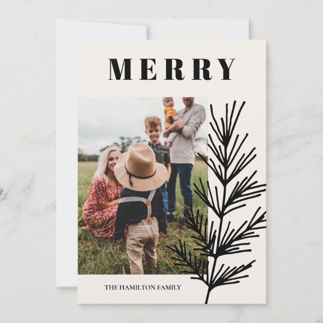 Big Merry & Leaves Holiday Card (Front)