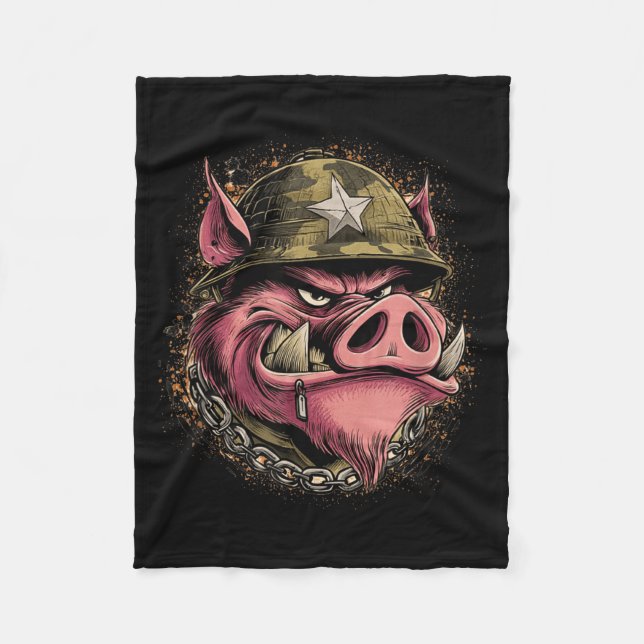 Big Military Wild Hog Face Costume Fleece Blanket (Front)