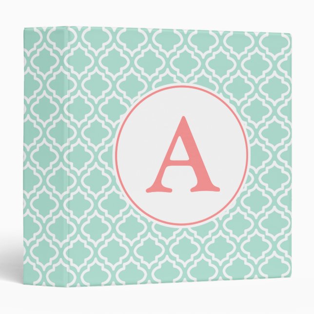 Big Mint Monogram Scrapbook School Binder (Front/Spine)