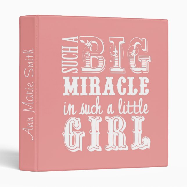 Big Miracle, Little Girl-Pink Baby Book 3 Ring Binder (Front/Spine)