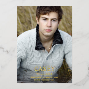 Big Mod Name Photo Graduation Party Vertical Dark Foil Invitation