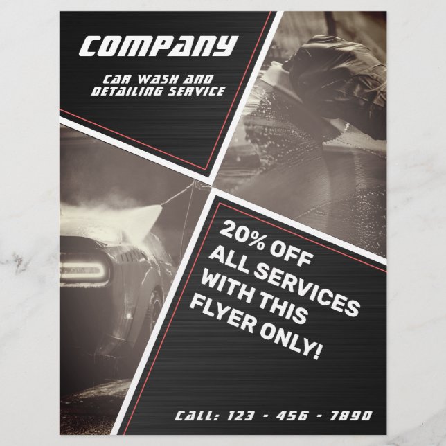 Big modern geometric car wash and detail flyer (Front)