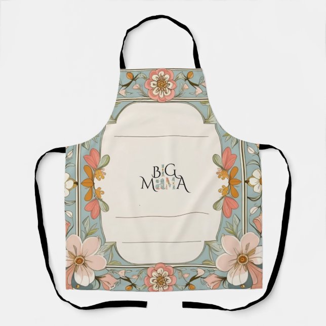 Big Moma I Am Floral Apron – Mint & Peach Bloom  (Front)