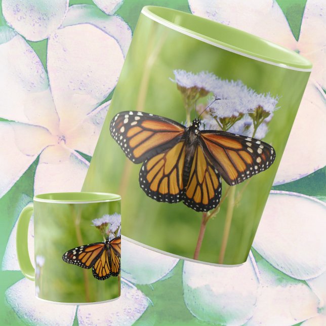 Big Monarch Butterfly on Wildflowers Nature Mug (Monarch Butterfly on Wildflowers Art Mug.)