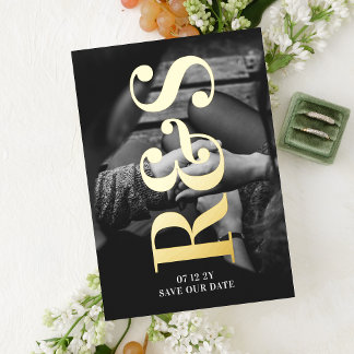 Big Monogram Bold Photo Gold Foil Save The Date Invitation