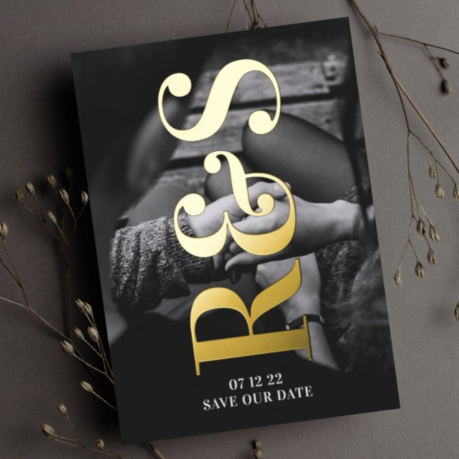 Big Monogram Bold Pressed Gold Foil Save The Date Invitation (Creator Uploaded)
