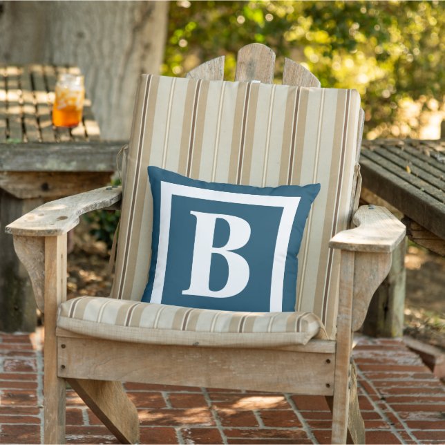 Big Monogram Navy Blue White Initial  Outdoor Pillow (Chair)