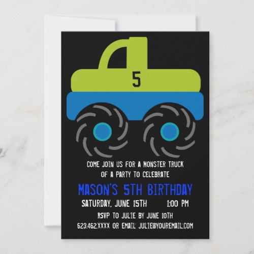 Big Monster Truck Birthday Party Invitations