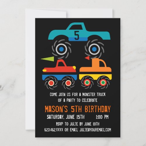 Big Monster Trucks Birthday Party Invitations