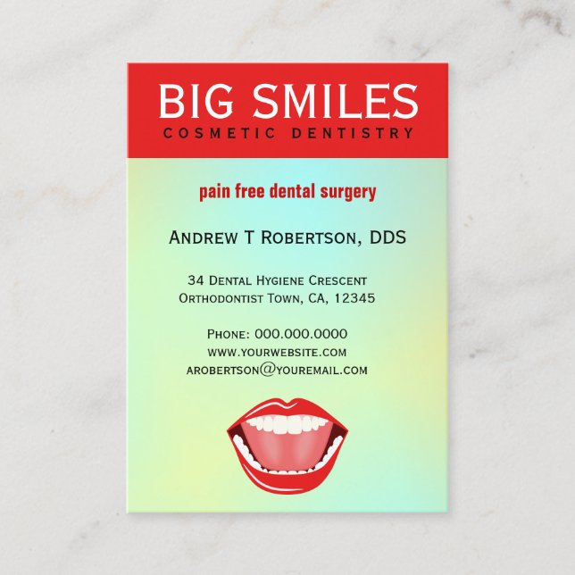 Big Mouth Aqua Large Dental Appointment Reminder Card (Front)