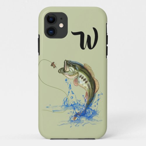 Big Mouth Bass Fish Jumping Monogram iPhone 11 Case