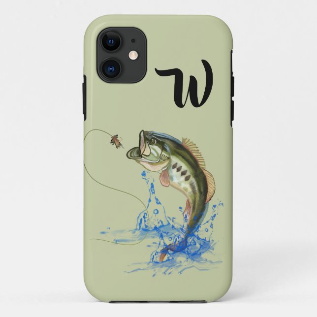 Big Mouth Bass Fish Jumping Monogram Case-Mate iPhone Case (Back)