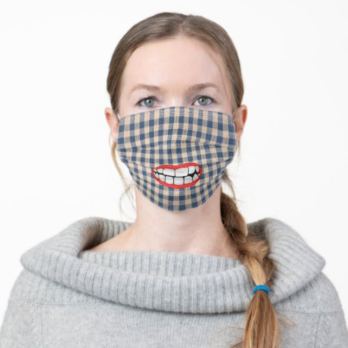 big mouth on faded blue gingham adult cloth face mask