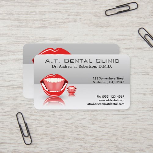 Big Mouth Silver Gray Professional Dentist Dental Business Card