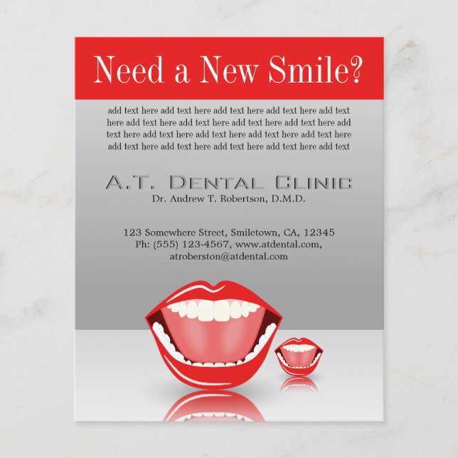 Big Mouth Small Dentist Dentistry Dental Red Gray Flyer (Front)