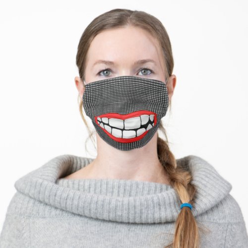 big mouth smile on gingham adult cloth face mask