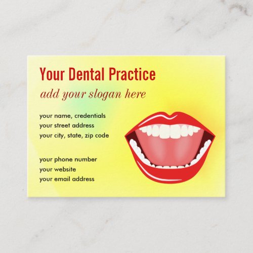 Big Mouth Yellow Gold Professional Dental Business Card