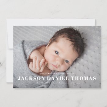 Big Name Full Bleed Photo New Baby Announcement by BanterandCharm at Zazzle