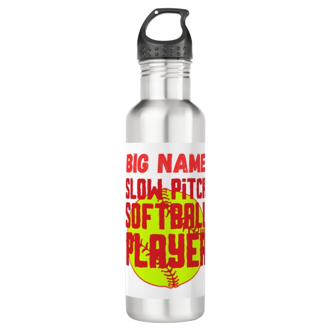 Big name slow pitch softball player stainless steel water bottle (Front)