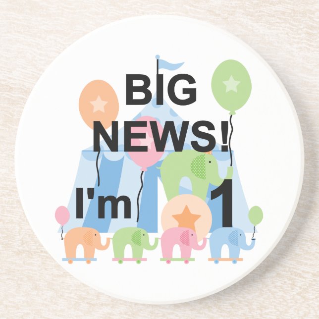 Big News Circus 1st Birthday T-shirts and Gifts Sandstone Coaster (Front)