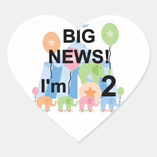Big News Circus 2nd Birthday T-shirts and Gifts Heart Sticker (Front)