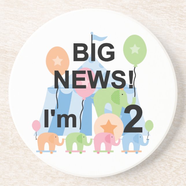 Big News Circus 2nd Birthday T-shirts and Gifts Sandstone Coaster (Front)
