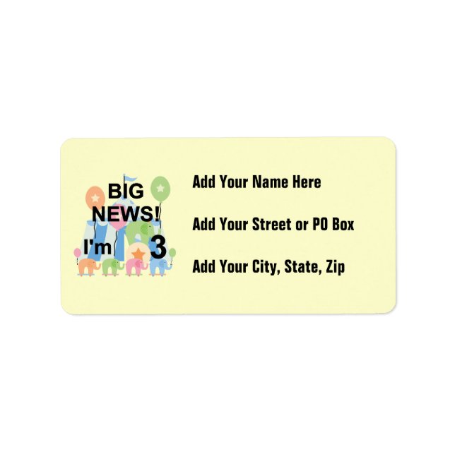 Big News Circus 3rd Birthday Tshirts and Gifts Label (Front)
