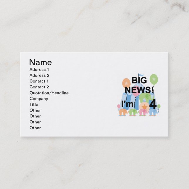 Big News Circus 4th Birthday T shirts and Gifts Business Card (Front)