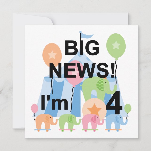 Big News Circus 4th Birthday T shirts and Gifts Card (Front)