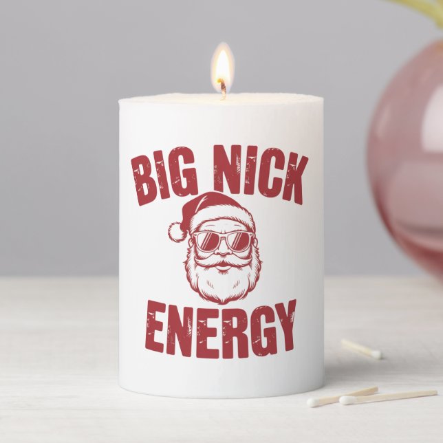 Big Nick Energy Funny Santa Rude Christmas Joke  Pillar Candle (In Situ)