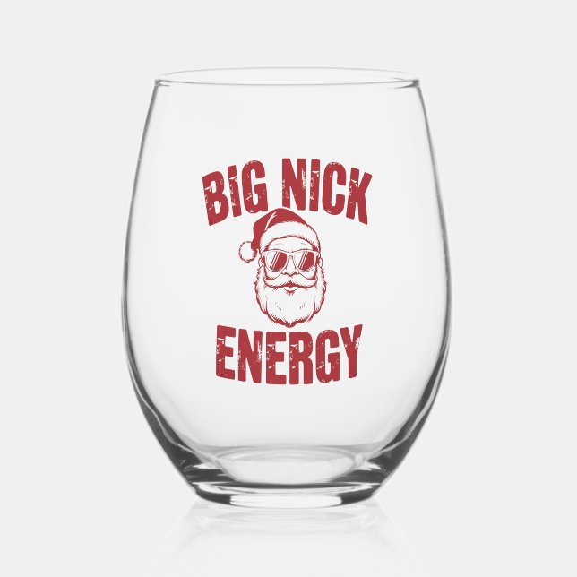 Big Nick Energy Funny Santa Rude Christmas Joke  Stemless Wine Glass (Front)