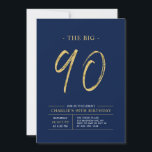 Big Ninety | Gold & Navy Blue 90th Birthday Party Invitation<br><div class="desc">Celebrate your special day with this simple stylish 90th birthday party invitation. This design features a brush script "The Big 90" with a clean layout in a navy blue & gold color combo. More designs and party supplies are available at my shop BaraBomDesign.</div>