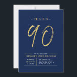Big Ninety | Gold & Navy Blue 90th Birthday Party Invitation<br><div class="desc">Celebrate your special day with this simple stylish 90th birthday party invitation. This design features a brush script "The Big 90" with a clean layout in a navy blue & gold color combo. More designs and party supplies are available at my shop BaraBomDesign.</div>