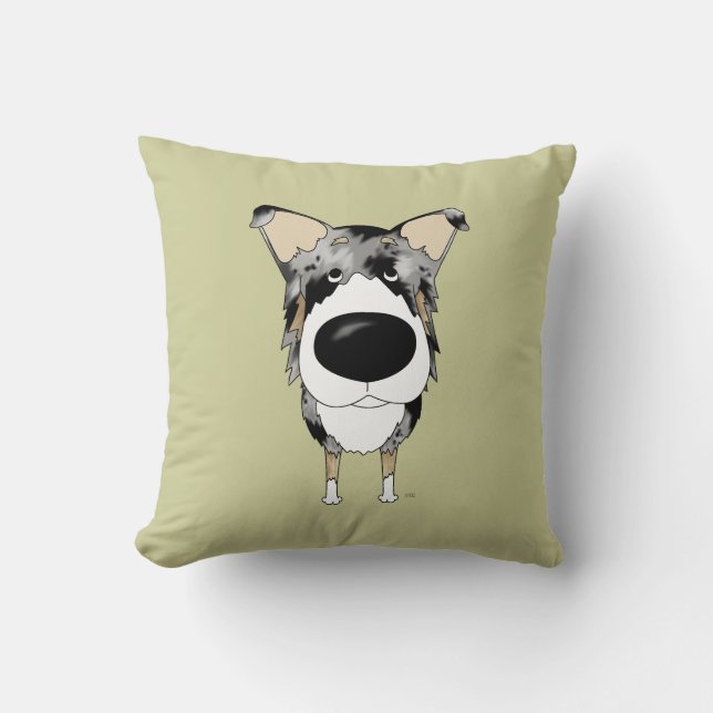 Big Nose Blue Merle Smooth Collie Throw Pillow (Front)
