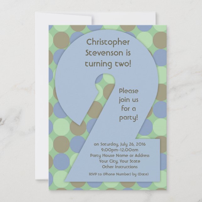 Big Number 2 2nd Boys Birthday Party Invitations, Invitation (Front)