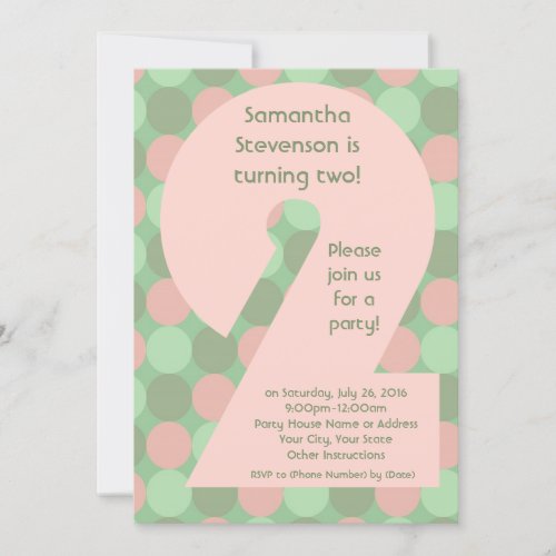 Big Number 2 Girls 2nd Birthday Party Invitation